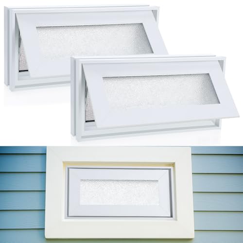 CroBlissful 2 Pcs 16'' x 8'' Small Basement Windows White Vinyl...