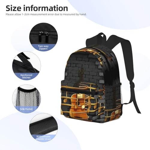 Sac à dos ordinateur avec imprimé guitare noir polyvalent taille unique - 5