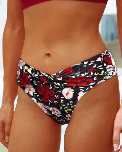 Image of Yonique Women Two Piece Bathing Suits Push Up Bikini Set Halter Swimsuit Vintage Swimwear Red and Floral XL