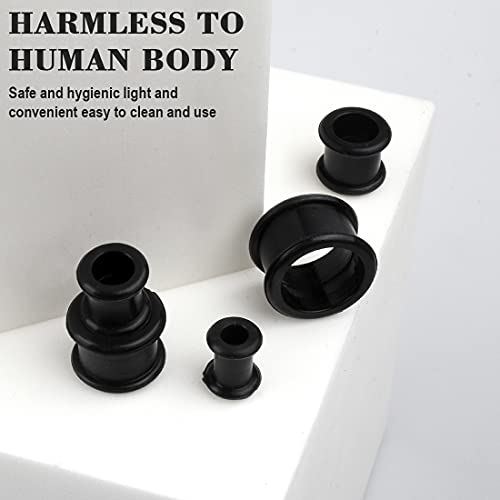 LEEQ 16 Stück Silikon Edelstahl Fleisch Tunnels Ohrdehner Plug Körper Piercing Expander, Schwarz