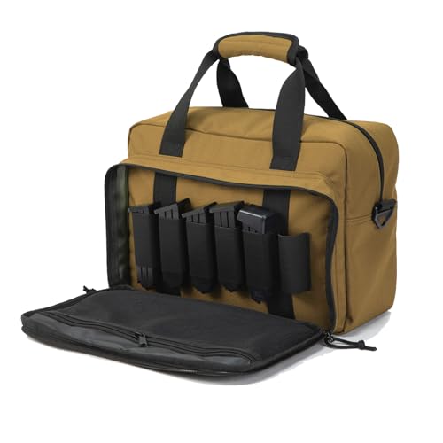 PROFOCUS Small Range Bag For 2 Pistols Gun Range Bags For Handguns And Ammo Dual Pistol Handgun Revolver Hunting Bag Gun Carrying Case/Lockable Zippers (khaki)