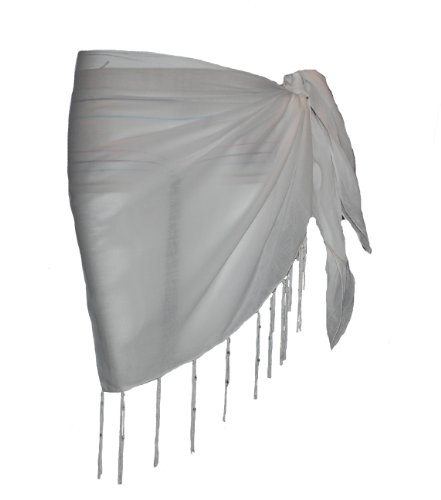 Plain Half White Cotton Sarong With Tassels &