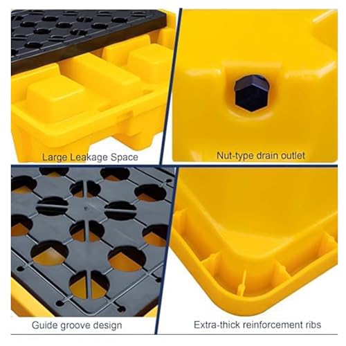 Bac de rétention modulaire pour déversements - Bac de rétention résistant aux produits chimiques avec grille amovible pour fûts d'huile, palette facile à nettoyer pour usage en laboratoire e