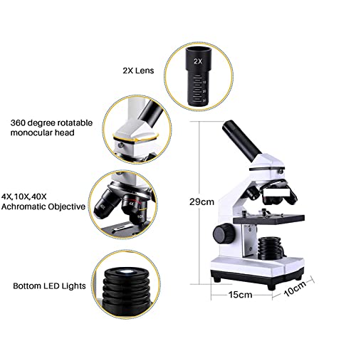 2000x MicroscóPio óPtico Monocular Led, Com Conjunto De LâMinas De MicroscóPio, Fonte De Luz Led, Pa