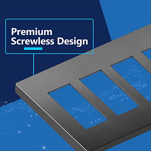 Image of LIDER Decorator Switch Cover, Screwless Wall Plate, Mid-Size 4-Gang 4.88 inch x 8.58 inch, LSWP-34M-BSG, UL Listed, Thermoplastic, Brushed Space Gray, 1-Pack