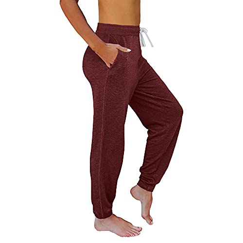 Automet Baggy Sweatpants For Women With Pockets-Lounge Womens Pajams Pants-Womens Cinch Bottoms Joggers For Yoga Workout Wine Red #TOP1