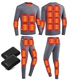 [Quntum A.E] ヒーター28個 電熱インナーウェア 上下セット 肌着タイプ 裏起毛 メンズ レディース ヒーター付きインナー 綿 電熱トップス インナーボトムス(5XL グレー男(10000mAh*2))