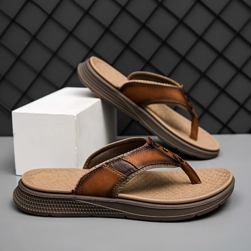 Men's flip flops made of cowhide, casual flip flops, comfortable and lightweight walking sandals3