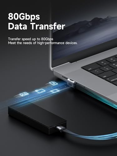 Image of Hagibis USB4 cable, 80Gbps Data Transfer, 240W Fast Charging USB-C Cable, 8K@60Hz USB 4 V2.0 Short Cable for iPhone 17 16 15 Pro Max, iPad Pro, Thunderbolt 5 /4 (Vertical 90 Degree, 15cm)