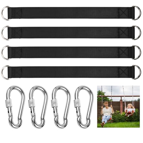 QYDMIN Lot de 4 Sangles de Connexion Swing, pour hamac, balançoire, Suspension en Nylon, Sangle de Suspension avec 4 Anneaux en D, pour Jardin, balançoire, balançoire...