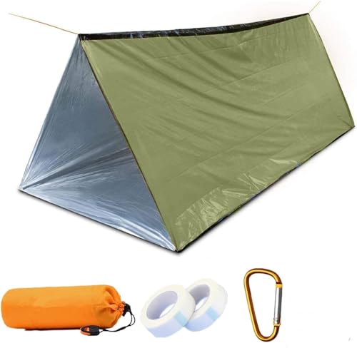Notfall-Survival-Zelt, 150 x 250 cm, wasserdicht, für 2 Personen, Mylar, Thermo-Unterschlupf für Wandern, Camping (Silber)