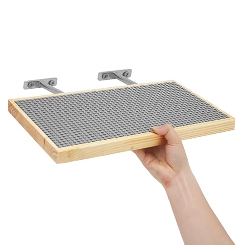 Image of Vivise 2 Pack Display Shelves for Building Bricks (16X8 Inch) Wooden Wall Mount Shelf Display for Wall 48X24 Stud Base Plate Compatible with All Toy Block Brands Grey