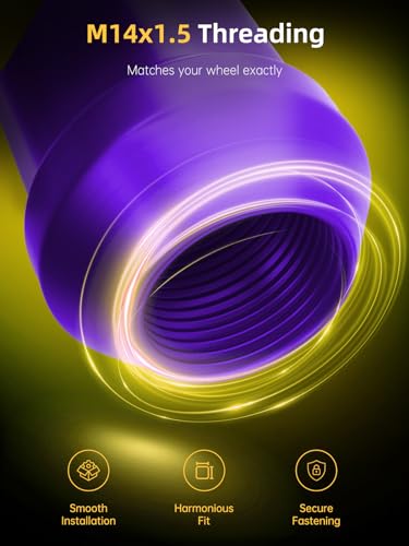 Image of MIKKUPPA M14x1.5 Wheel Spike Lug Nuts, 32 PCS Purple Spiked Lug Nuts 14mmx1.5 Solid 4.4 inch Tall Acorn Lug Nut with 1 Socket Key Replacement for Chevy Silverado 1500 2500 3500, F150 F250 F350