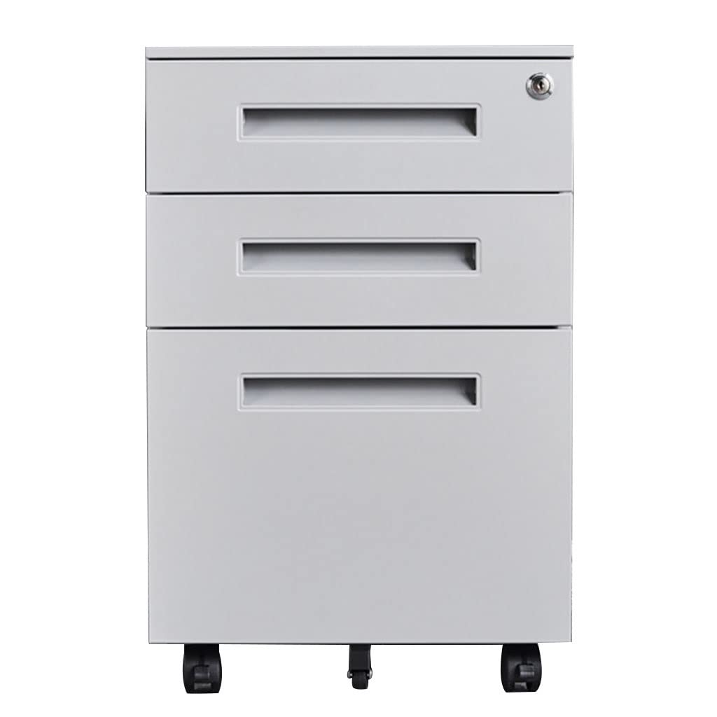 ASerZenith 3 Tier Metal File Cabinet With Roller Mobile Cabinet For Under Table Storage Lockable And Durable,A5-60X39X50Cm