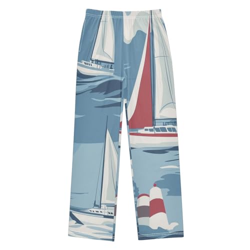 ZZXXB Lighthouse Sailboat Cloud Boys Long Pants Soft Trousers Elastic Waist Kids Lounge Bottoms with Pockets S-XL