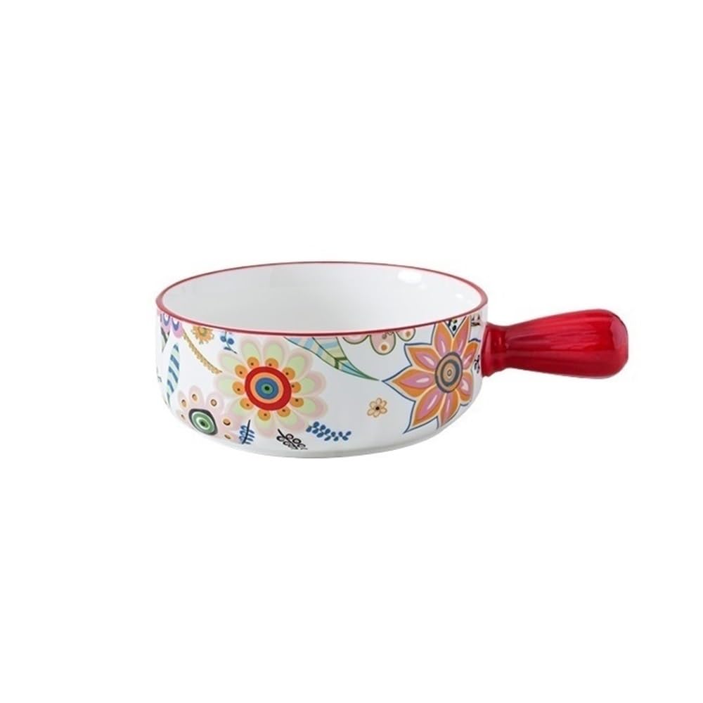 HPTHLY Baking Bowl 660Ml Nordic Countryside Creative Ceramic Single Handle Bowl Home Cheese Baked Rice Oven Baking Plate Baking Dish