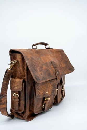 Image of Leather Messenger Bag for Men, 16 Inch Laptop Crossbody,Vintage Brown Handmade Leather Shoulder Briefcase Bag for Men, Full Grain Business Briefcase for Office,Work Travel