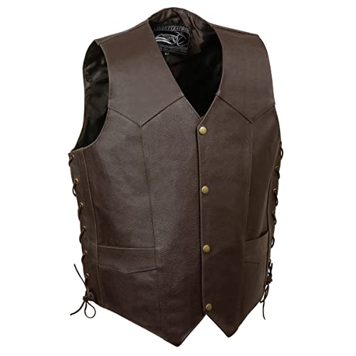 Image of EVENT LEATHER ELM3905 Men's 'Mayhem' 100% Genuine Motorcycle Leather Vest | Biker Vests with Embossed Skull & Wing