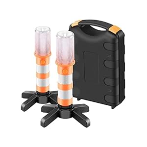 2 x Car Emergency Lights, MASO Super Bright LED Roadside Flares Red Flashing Road Safety Beacons Worklight Hazard Warning Strobe Light with Magnetic Base and Storage Case for Vehicles, Trucks （Orange）