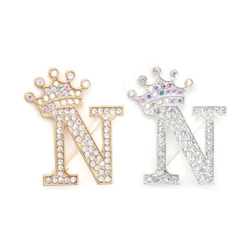 Image of Letter Rhinestone Brooches for Women Gold Silver Initial Crown Lapel Bag Clothing Dress Custom Jewelry Gifts