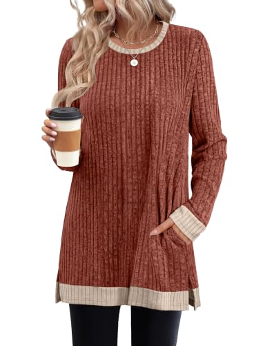 Image of Sampeel Long Sleeve Shirts for Women Tunic Sweaters Fall Fashion Outfits | Sweaters for Women, Early Fall Fashion Must Haves 2026, Long Tunic Tops, Vacation Outfits, Autumn, Plus Size Blouses