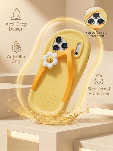 Image of amazon basics 3D Flip Flop Design Silicon Back Cover for iPhone 17 Pro Max - Slipper Shape Soft Case with Smiley Daisy Flower, Shockproof Protection, Cute & Funny Aesthetic Case for Girls & Women