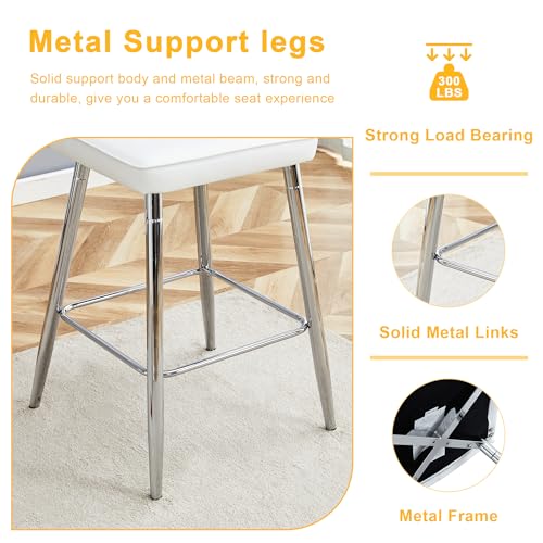 Image of Counter Height Bar Stools Set of 6,27''Kitchen Island Stools with Back,White Barstools with Sturdy Metal Legs,Modern Bar Stools Ideal for Kitchen Island Pub Cafe(Faux Leather-White)