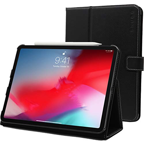 Snugg iPad Pro 2018 11" Leather Case, Flip Stand Cover - Blackest Black