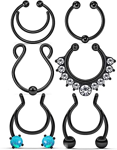 Goerhsjie Fake Nose Ring Fake Septum Clip on Faux Non Piercing Lip Ear Nose Hoop Rings Stainless Steel Body Piercing Jewelry for Women Men Girls Silver Rose Gold Black Rainbow Mix-Colors