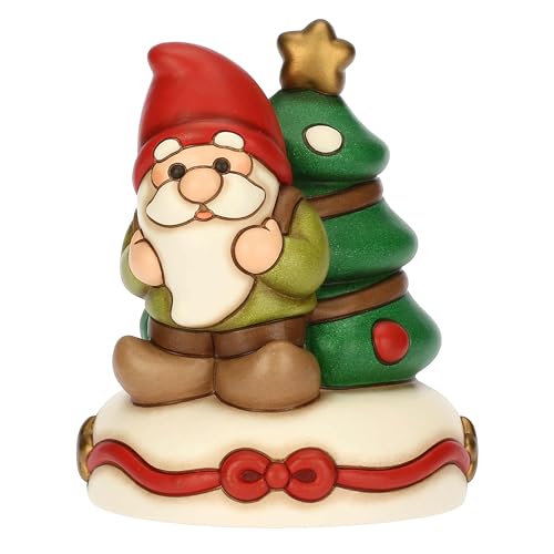 THUN, Carillon Gnomo Oliver e Albero di Natale in Ceramica di Alta Qualità, Versione Media, Collezione Natale, Statuine da Collezione, Idea Regalo per Natale, 11,7 x 12,1 x 14,6 cm