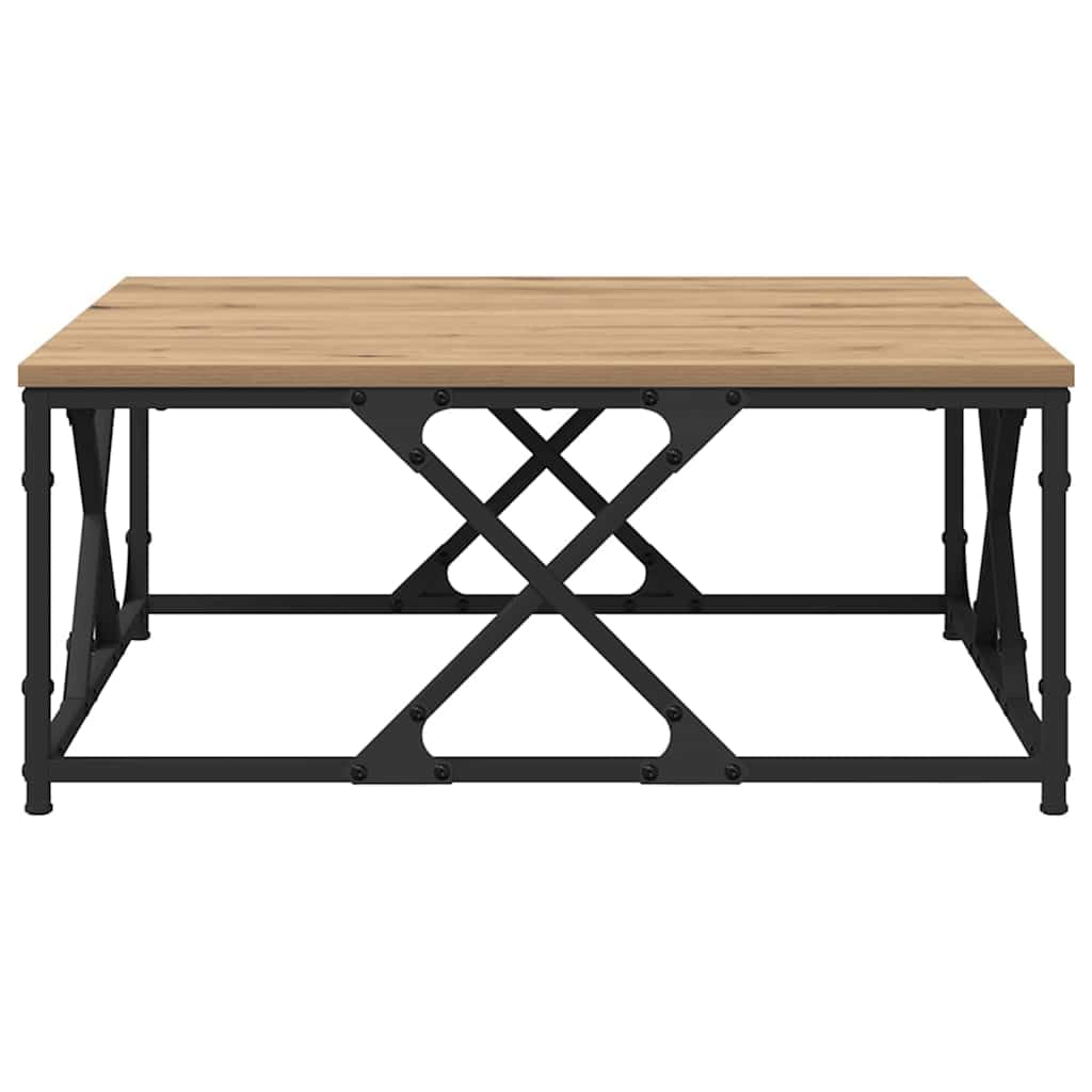Mesa de centro de roble Artisan, 70 x 70 x 30 cm, con patas de acero, diseño moderno, alta resistencia, para salón, dormitorio, pasillo