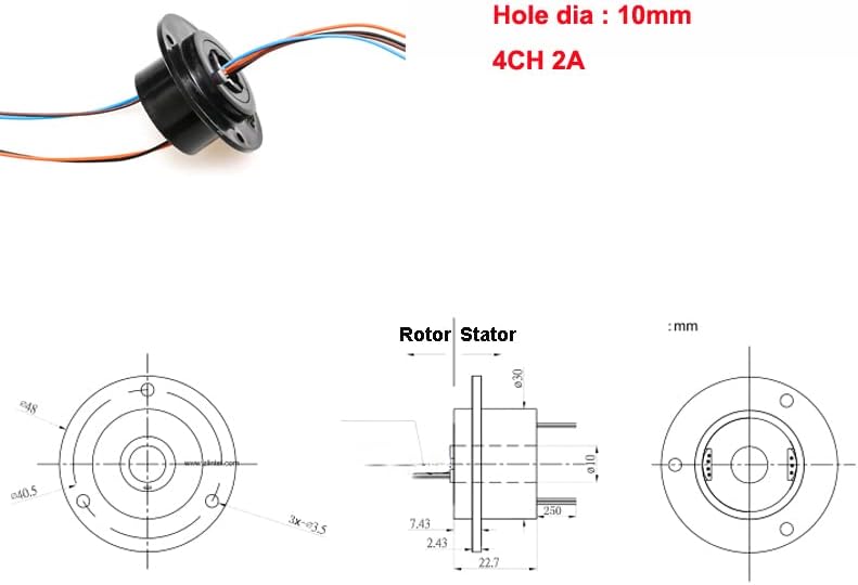 VERBANA 10mm Mini Hole Hollow Rotation Slip Ring 4 Channels Wires 2A Electric Collecting Ring Conductive Joint Connector 240VAC/DC