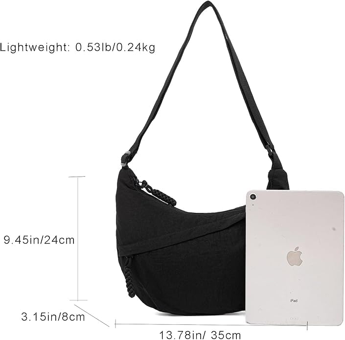 Image of Crescent Crossbody Bag for Women, Nylon Shoulder Tote Handbag with Adjustable Strap, Lightweight Dumpling Sling Bag for Casual Outings, Travel & Everyday Use