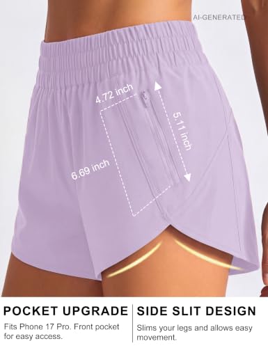 Image of BMJL Women's Athletic Shorts Running Workout Shorts Gym High Waisted Summer Short with Waistband Pocket | built-in liner,thick elastic waistband,split side,comfy fabric,zipper pocket,longer back,workout,athletic,curved back line