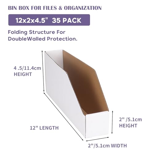 Image of EXYGLO Cardboard Boxes, Pack of 35 Corrugated Storage Bins 12x2x4.5 inch Pantry Organizer Bins for Shelves Garage Office Organization