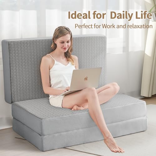 Image of Folding Mattress Queen Size, 6 inch Trifold Mattress Futon Murphy Bed,Grey