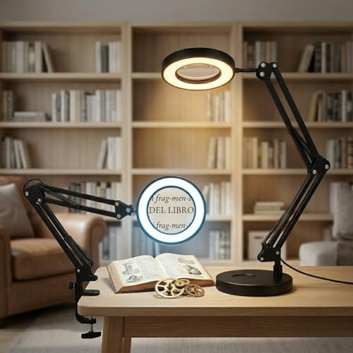 Luminária de Mesa Articulavel Led | Abajur Quarto com Base e Garra | Abajur de Mesa Articulável Com Lupa para Home Office e Escritórios, Com Ajuste De Brilho, 3 Modos De Cor.