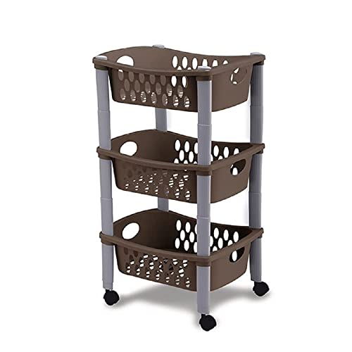 Carrello Porta Frutta 3 Ripiani vivande cestini Contenitore Multiuso Rosso Blu Tortora c/Ruote Prodotto Italiano e Robusto-Tortora