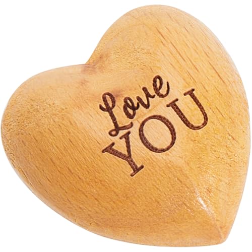 CREATCABIN Love You Wooden Heart Ornaments Tiny Hug Token Solid Olive Wood Heart Isolation Gift Hand Holding Keepsake Missing You Gift Thinking of You Present For Lover Friends Family Couple 1.25 Inch