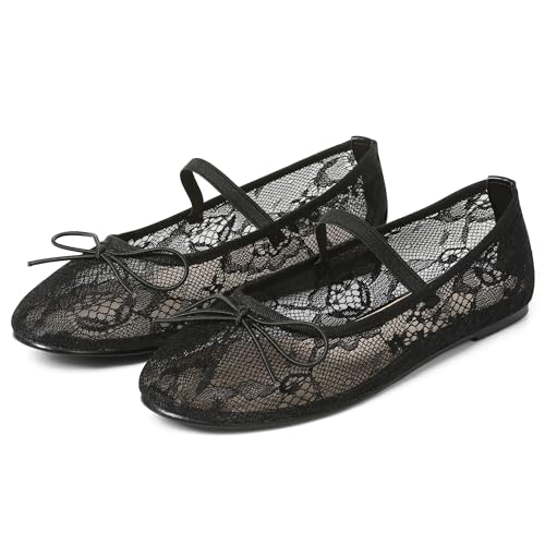 Women's Black Mesh Flats Shoes Ballet Flats for Women Floral Mary Jane Ballerina Round Toe Comfortable Daily Dress Summer Flats Shoes2