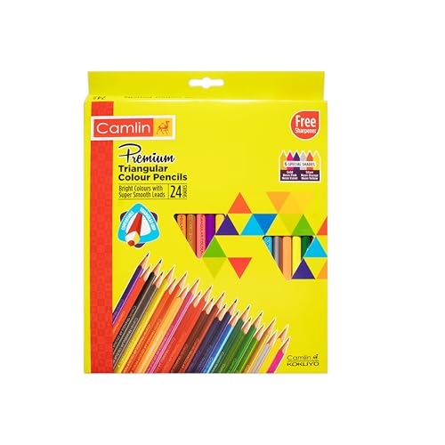 Image of Camlin Premium Triangular Colour Pencils - 24 Multicolor Shades - Triangular Grip, Soft Break-Resistant Leads, Bright Vibrant Colours for Kids & Artists