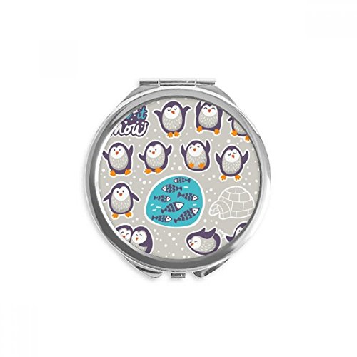 Miroir de poche pingouin et poisson rond compact pour maquillage nomade multicolore