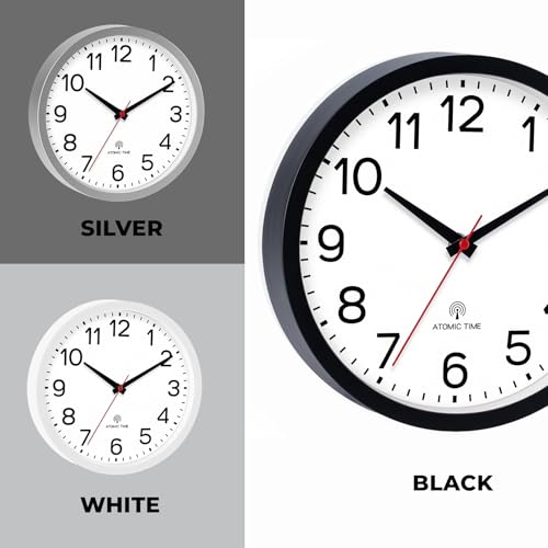Image of AKCISOT Atomic 10 Inch Wall Clock, Analog Indoor Battery Operated Clock for Kitchen Bedroom Office Classroom Living Room (White)