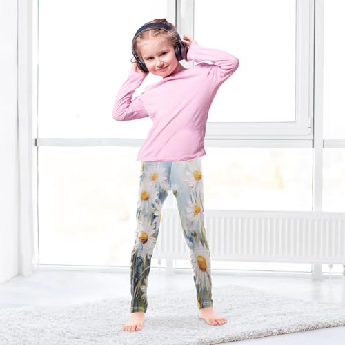 Bolaz Toddler Girls Leggings Printed Yoga Pants Leggings White Yellow Painting Dasiy for Kids4