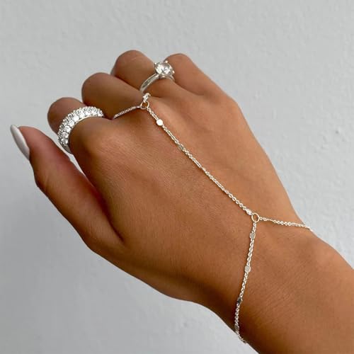 Image of Long tiantian Hand Chain Bracelet Gold Link Finger Ring Slave Bracelet