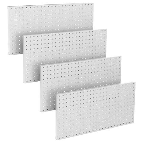 TORACK 4Pcs Metal Pegboard Panels(12" x 24") for Wall Garage Tools Organizer Pegboard for Workbench, Modular Peg Board Organizer Board Kit(Pack of 4, Grey) Cover