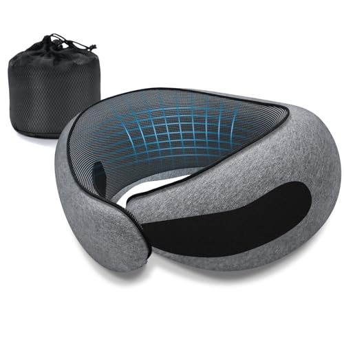 Neck Travel Pillows for Airplanes Memory Foam Neck Comfort Pillow Compact Ergonomic Design Sleeping Essentials for Long Flights Car Rides and Home Use (Grey)