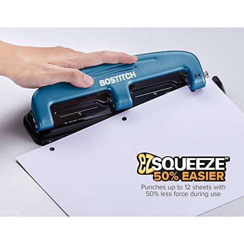 Image of Bostitch Office EZ Squeeze Reduced Effort 3-Hole Punch, 12 Sheets, Blue (2103)