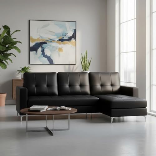 Image of CASASTYLE Madison 4 Seater Leatherette RHS L Shape Sofa Set (Black) Premium Finish | Ideal for Living Rooms