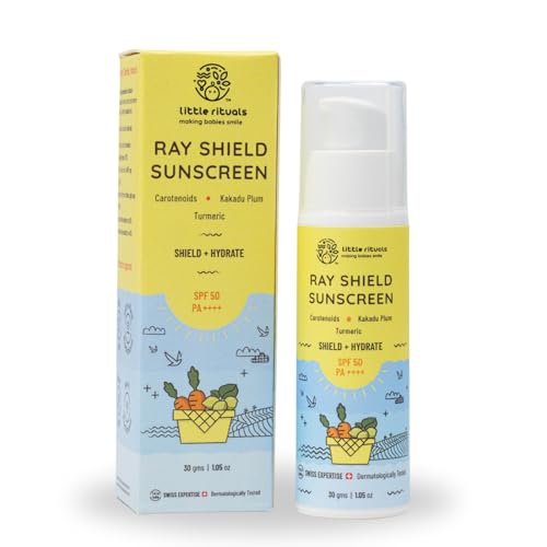 Little Rituals Baby Sunscreen for Kids 0-15 Yrs SPF 50 PA++++ Organic & Natural Lotion, UVA UVB IR, Blue Light, Wifi Radiation, Protection, Hypoallergenic, SWISS Tech, Daily Use Sunblock - 30gm